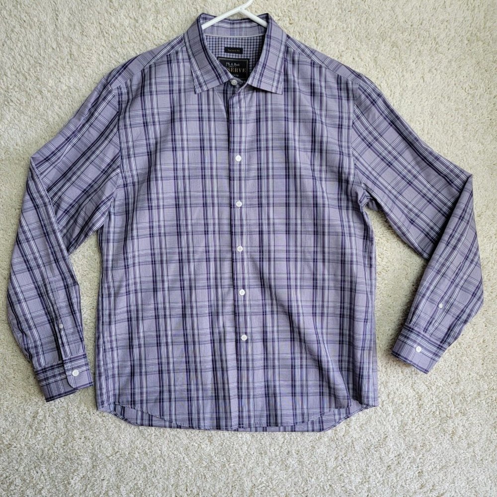 Jos A. Bank Reserve 1905 Men's Large Plaid Shirt Tailored Fit Long Sleeve